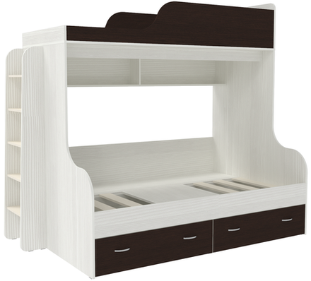 Двухъярусная кровать КарИВи Дуэт-15 с деревянной лестницей Белое Дерево Венге