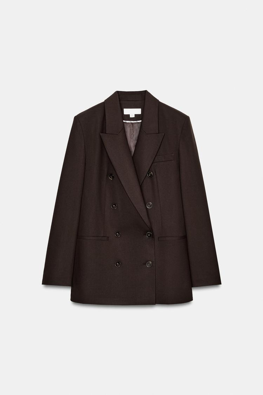 ZARA ДВУБОРТНЫЙ БЛЕЙЗЕР С ПОДПЛЕЧНИКАМИ, КОРИЧНЕВЫЙ