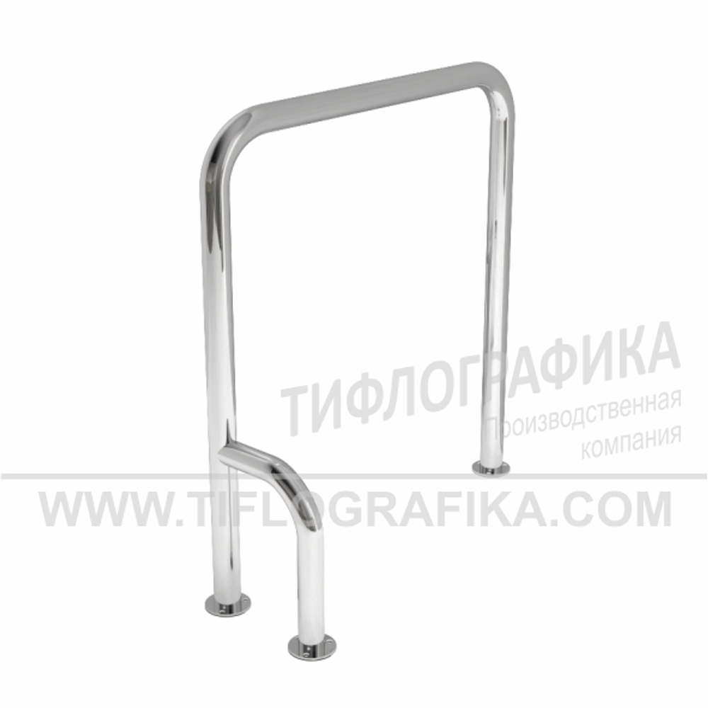 Поручень опорный П-образный, левый, напольный, нерж. сталь, 800x650x180 мм, D38 мм