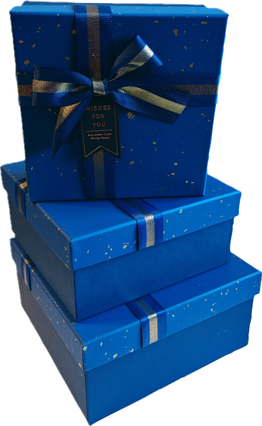 Набор подарочных коробок 3в1 с бантом, синий 15*15*6.5, 17*17*8, 19*19*9.5см