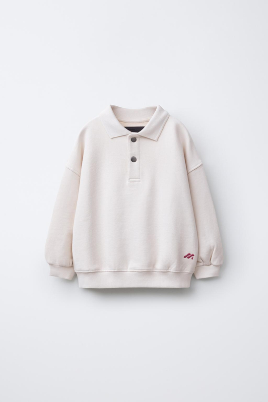 ZARA ТОЛСТОВКА ПОЛО С ЛОГОТИПОМ, ЦВЕТ ЛЬДА