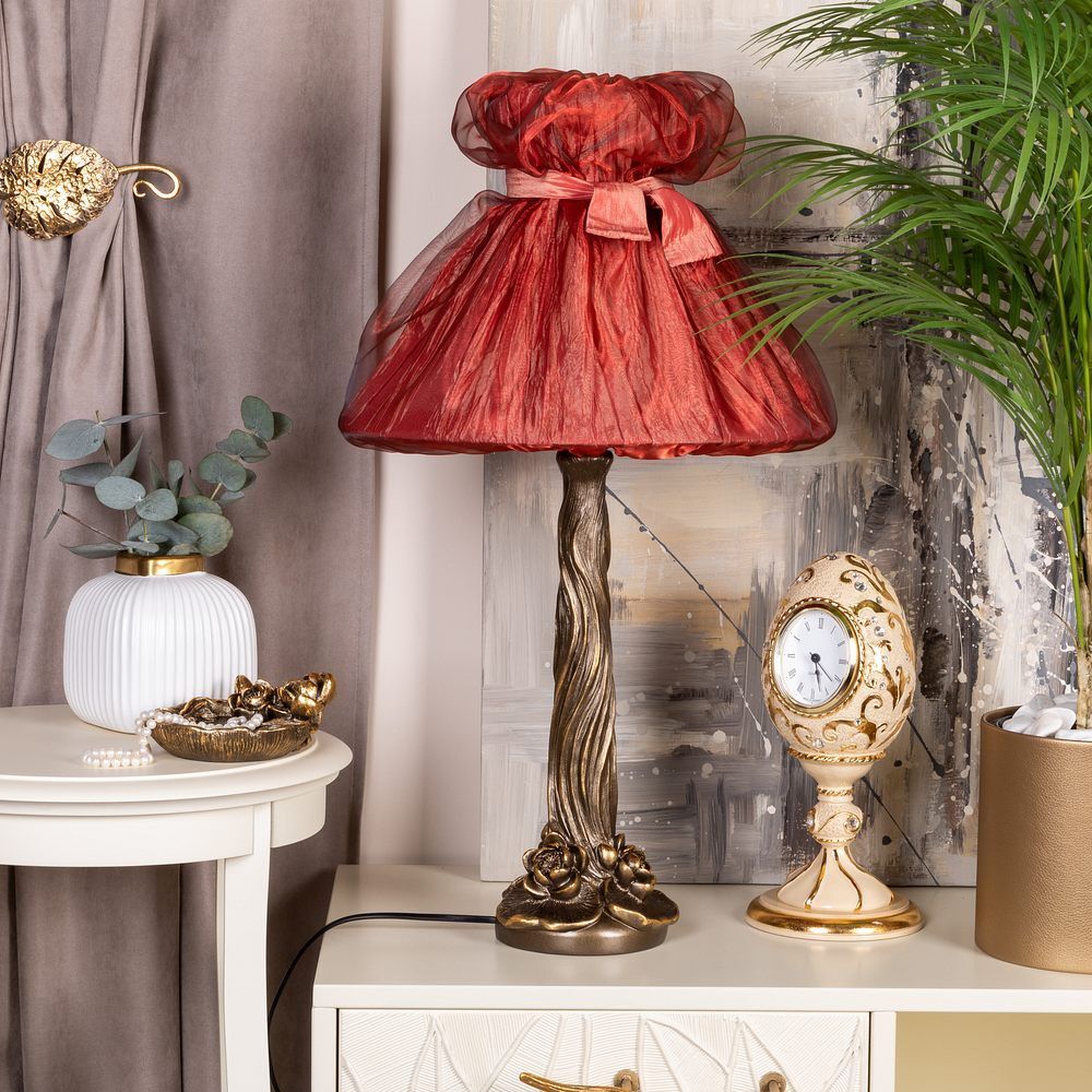 Настольная лампа Нимфея Бронза с абажуром Мадлен Роза