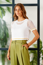 22683 Джемпер женский (белый отделка оранжевый)