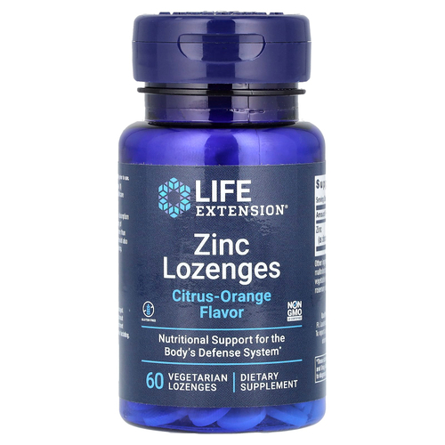 Life Extension, леденцы с цинком, цитрус и апельсин, 60 вегетарианских леденцов (18,75 мг в 1 леденце)