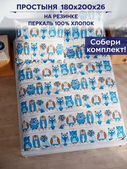 Простынь на резинке Сказка "Совушки" 180х200 см