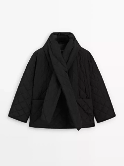 Massimo Dutti Непромокаемый пуховик с шарфом, черный
