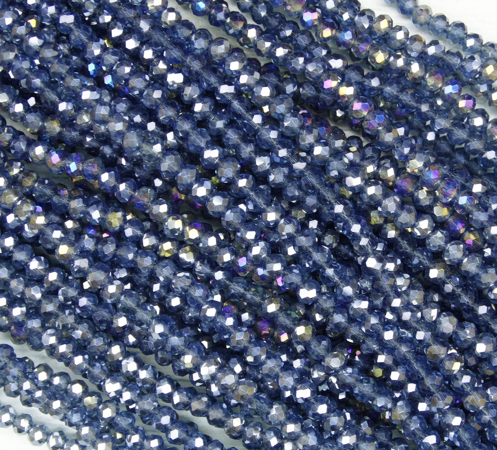 БП026ДС34 Хрустальные бусины "рондель", полуночный синий AB прозрачный, 3х4 мм, кол-во: 95-100 шт.
