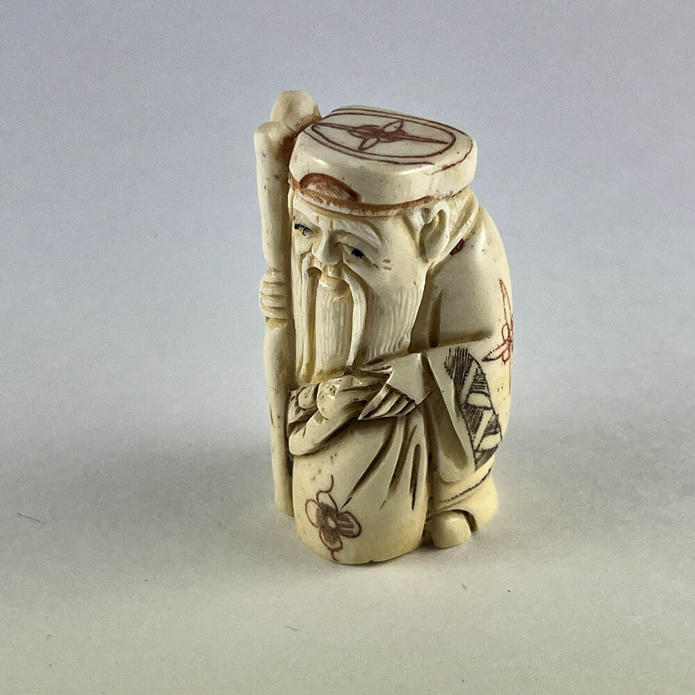 Статуэтка нэцкэ Дзюродзин с мешком риса и посохом