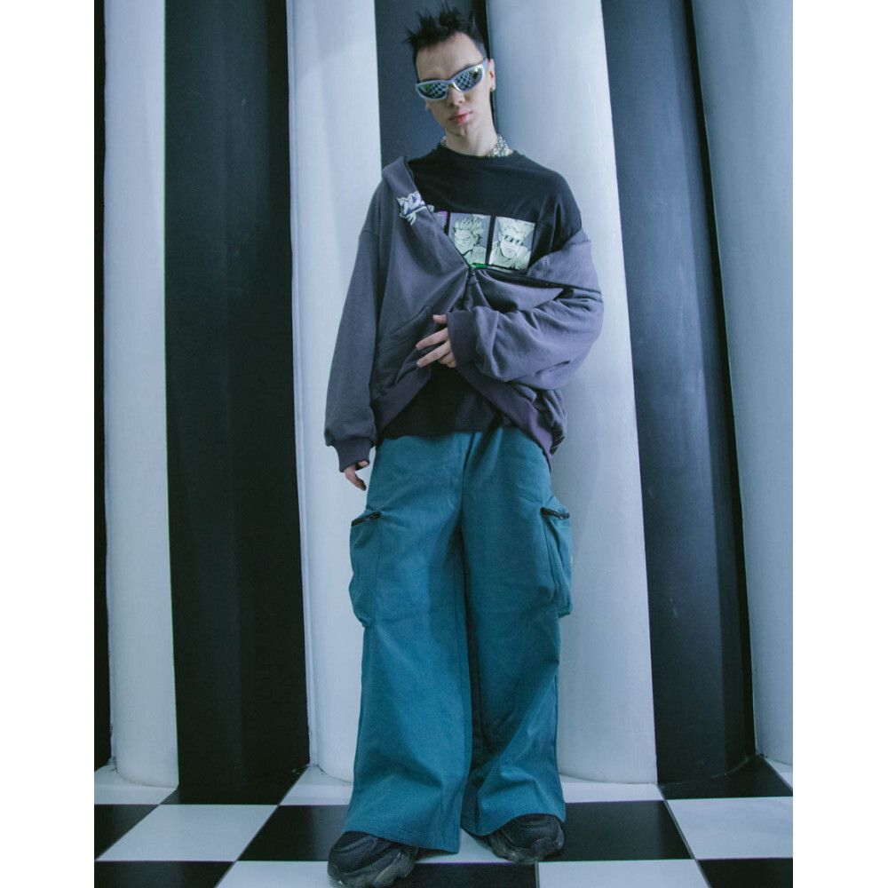 Брюки SoWhat? Карго Широкие Плотные Голубые