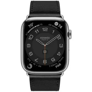 Apple Watch Hermès Series 9 45mm Silver Stainless Steel Case with Single Tour Deployment Buckle Noir