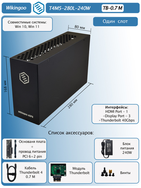 Внешний корпус для видеокарты Wikingoo T4M5 - 280 240W. EGPu. Thunderbolt 3/4.