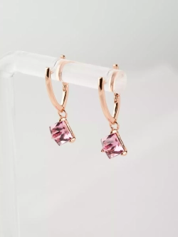 Серьги-подвески Миражи с розовым кубиком Swarovski