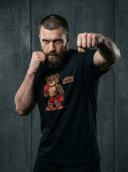 Футболка спортивная хлопковая мужская черная LEGENDA Плюшевая сила