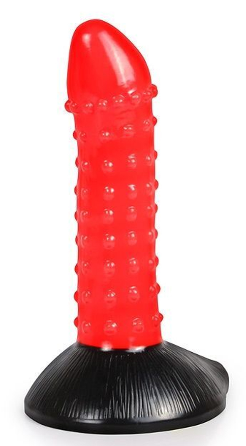 Красно-черный фантазийный фаллоимитатор с пупырышками - 20 см.