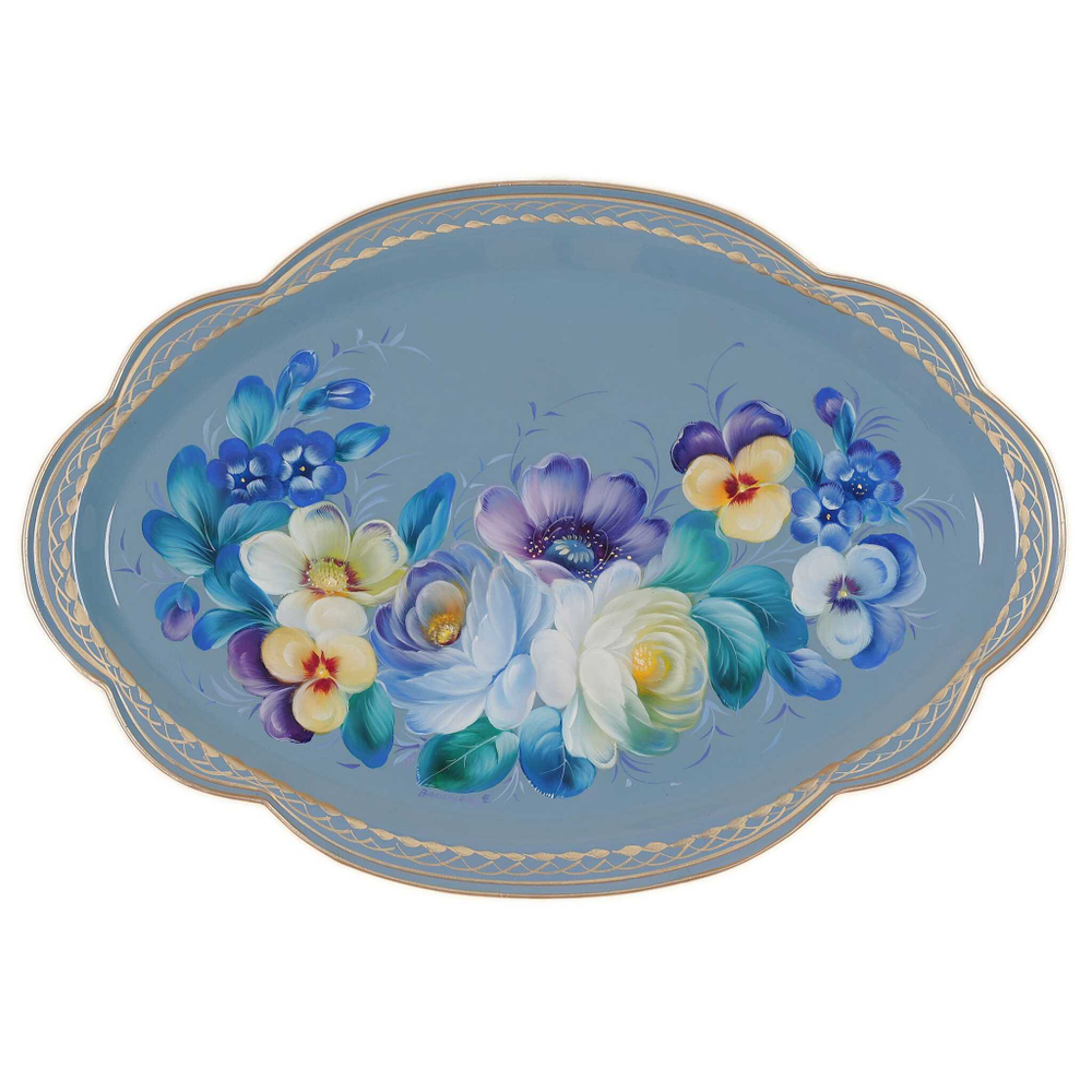 Жостовский поднос декоративный, размер 32х22 см (A11), металлический