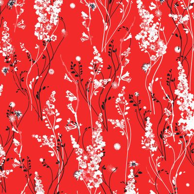 Силуэты и контуры изящных цветов на красном