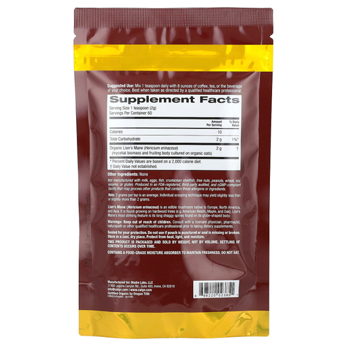 California Gold Nutrition, Fungiology®, порошок из сертифицированного органического ежовика гребенчатого, 120 г (4,2 унции)