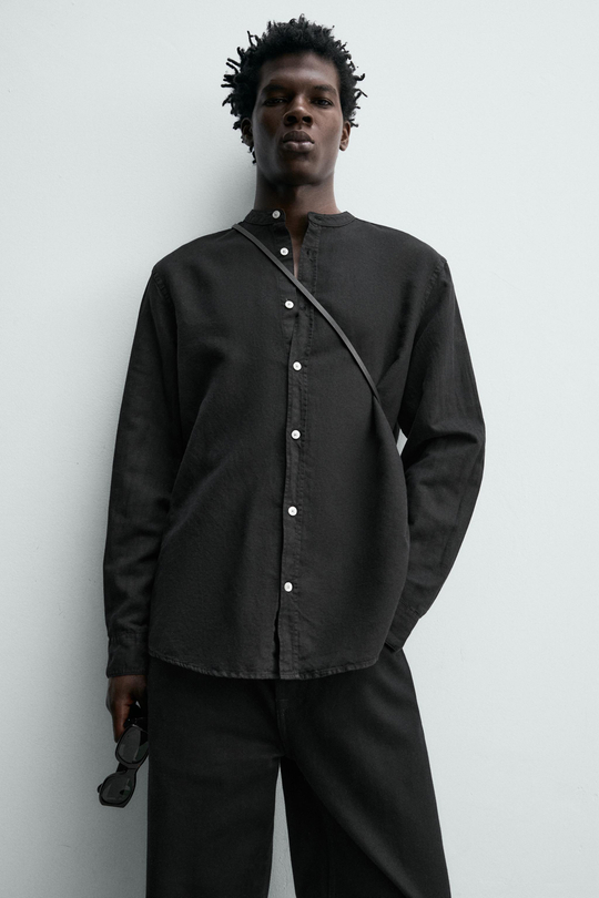 ZARА РУБАШКА RELAXED FIT ИЗ ЛЬНА И ХЛОПКА, ЧЕРНЫЙ