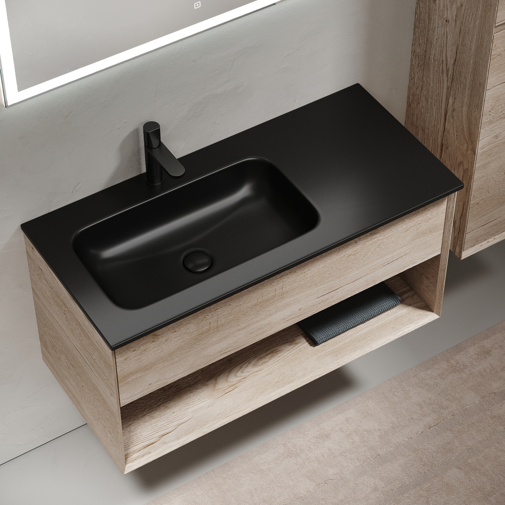 Тумба подвесная под раковину левая Sancos Marmi 1.0, дуб галифакс натуральный 995х445х520