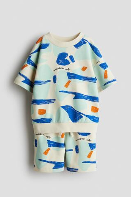 H&M Комплект из толстовки и шорт с принтом, белый/синий