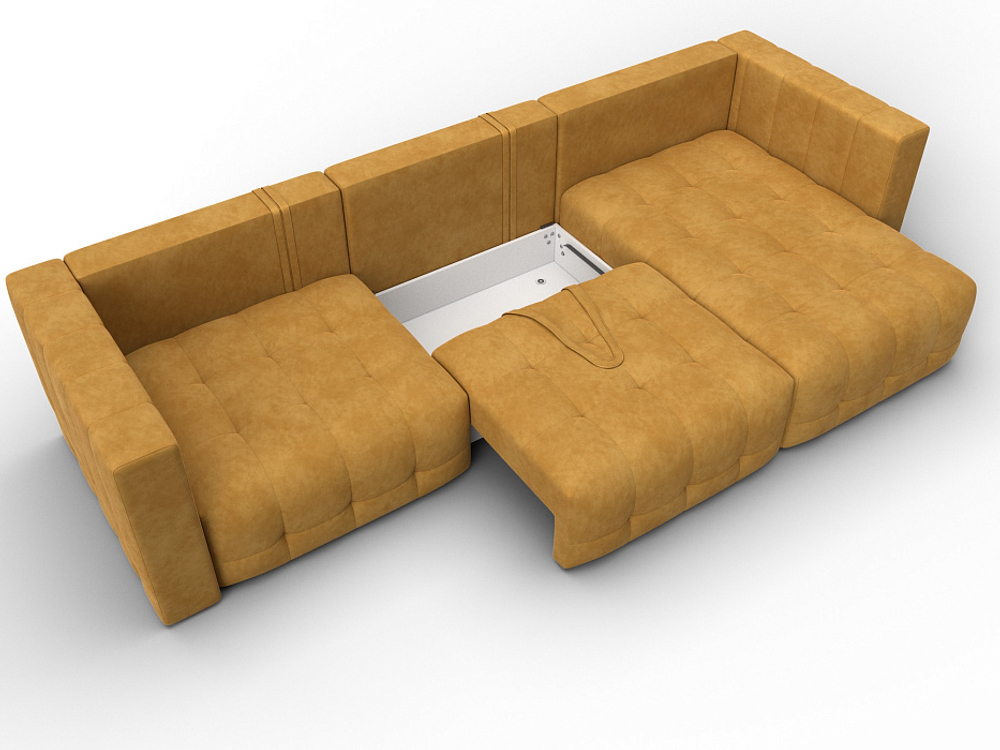 Диван угловой Лига-052 НПБ Лонг угол универсальный, BRUT 10 ВЕЛЮР желтый