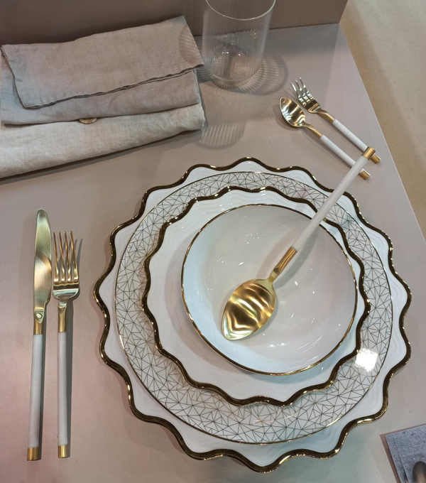 Набор VOGUE MAT IVORY GOLD117 столовые Herdmar Золотой / Кремовый