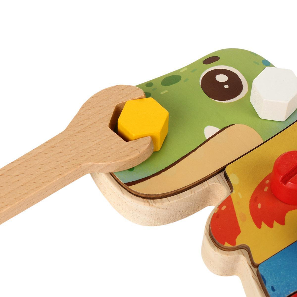 Конструктор деревянный с болтами Динозаврик 15 дет, коробка C-41944