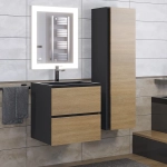 Тумба с раковиной Uperwood Barsa 50 см, раковина черная глянцевая, подвесная тумба черная/дуб сонома