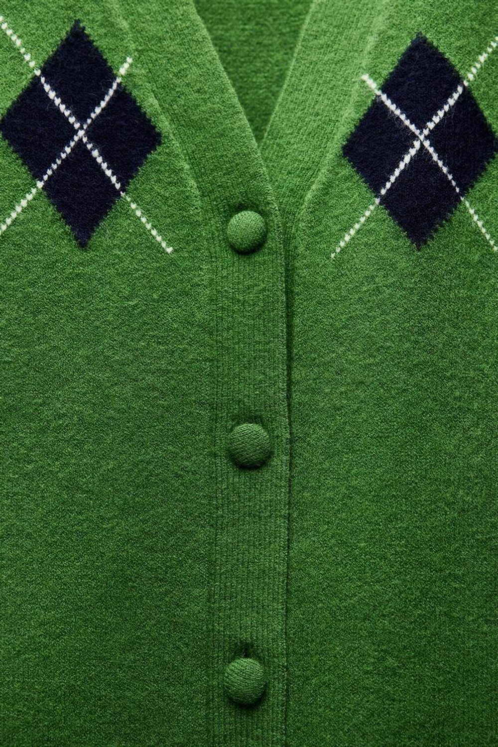 ZARA КАРДИГАН С УЗОРОМ «РОМБЫ», ЗЕЛЕНЫЙ