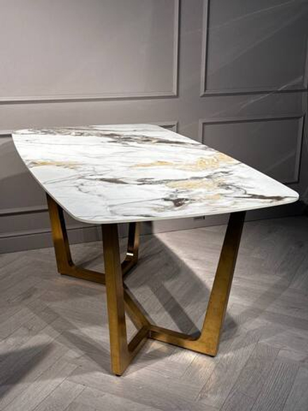 Стол обеденный Ist Casa Ланс Мат, 140х80х75 см, белая керамика, матовое золото