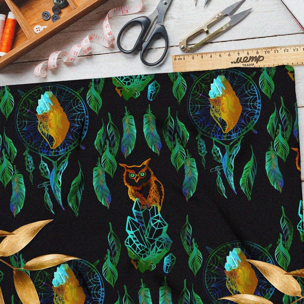 Ткань флис ловец снов с совой