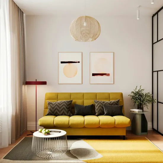 ЮТА Диван прямой горчичный, с черными ножками