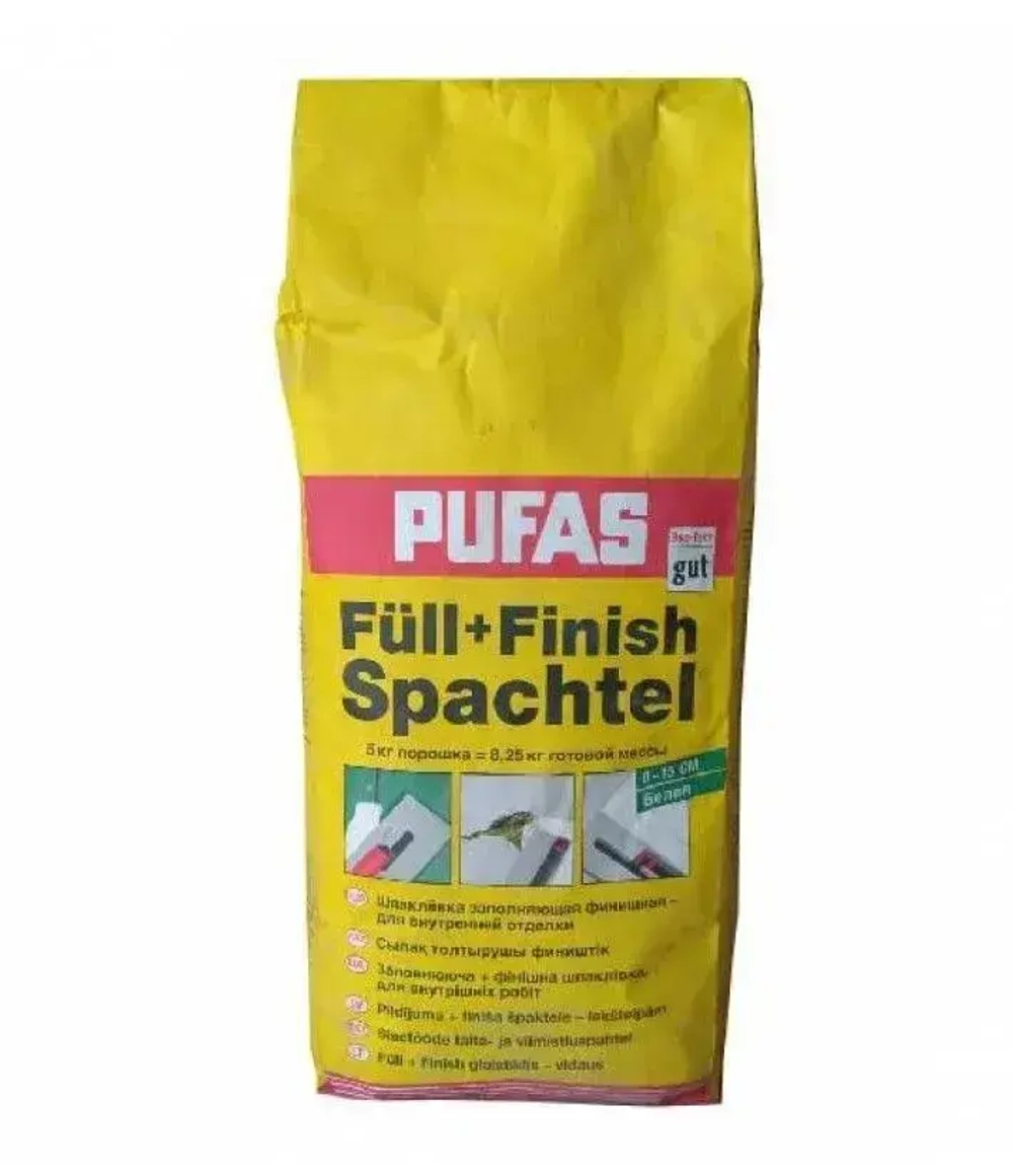 Шпатлевка Финишная Pufas 5 кг. Германия Пуфас для стен и потолков, высокая эластичность,сухая, шпаклевка для внутренних работ, белая,для стен и потолков,для гипсокартона