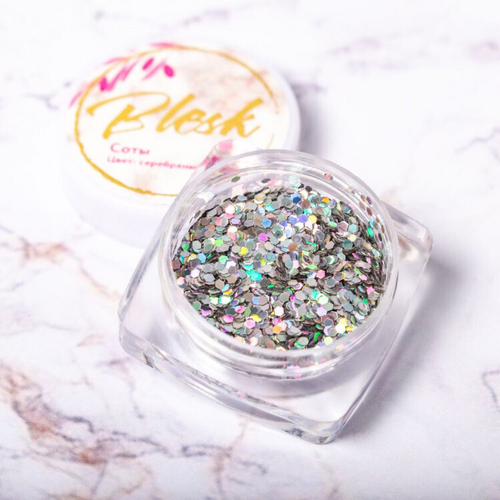 Blesk, Дизайн для ногтей "Соты", цвет серебряный