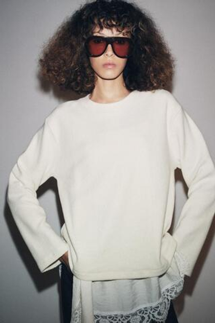 ZARA КОМБИНИРОВАННЫЙ ТОП В БЕЛЬЕВОМ СТИЛЕ, ЭКРЮ