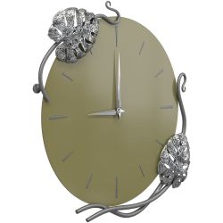 Часы настенные Monstera Deliciosa (Монстера) Колор Зеленая олива Сильвер