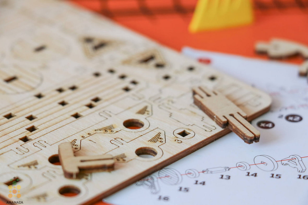 Вагончик с платформой (UNIWOOD) - Миниатюрный деревянный конструктор, 3D пазл, сборная модель