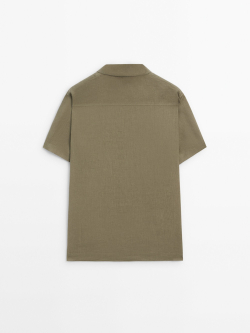 Massimo Dutti Льняная рубашка облегающего кроя с короткими рукавами, зеленый