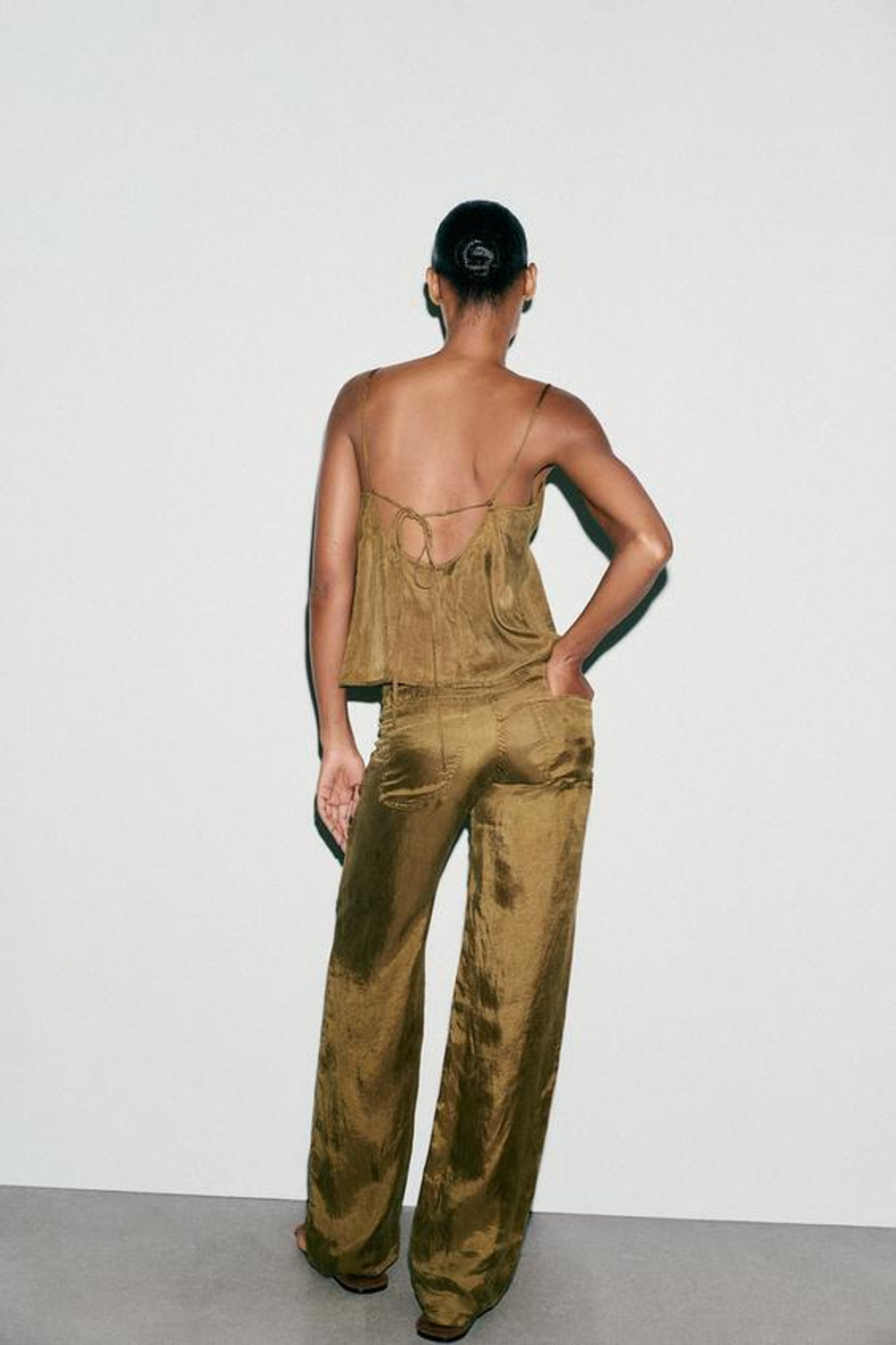 ZARA ПИЖАМНЫЕ БРЮКИ С ПОЯСОМ, СВЕТЛЫЙ ХАКИ