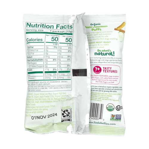 Little Bellies, Органические шарики с яблоком и корицей, для детей от 7 месяцев, 18 пакетиков по 12 г (0,42 унции)