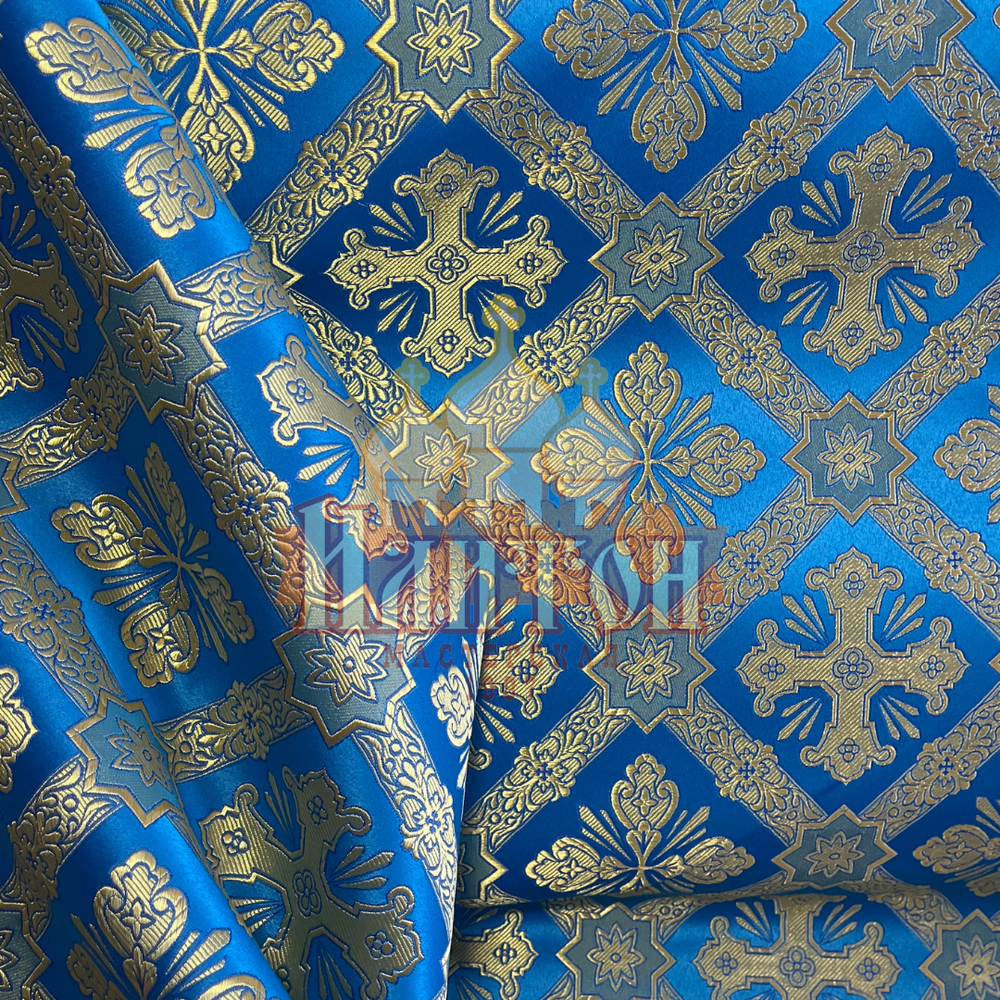 Шёлк "Канон" голубой с золотом