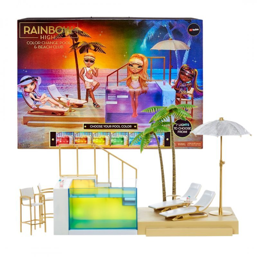 Rainbow High — комплект с подсветкой для бассейна Beach Club &amp; Pool, меняющий цвет, 7 в 1 578475