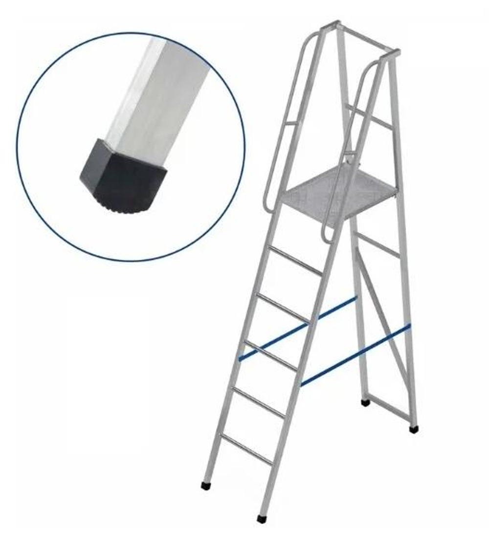 Лестница-платформа фиксированной высоты алюминиевая MEGAL ЛПФВА Н=2.0-2 с резиновыми башмаками