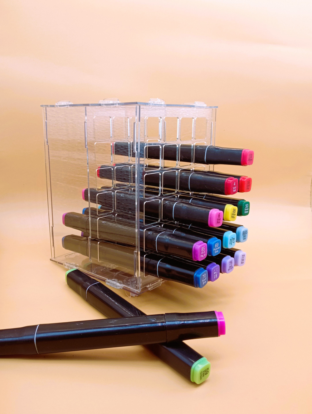 Подставка - органайзер для маркеров для скетчинга и рисования / Лаборатория Радуги, для 48 маркеров, прозрачный, из акрила