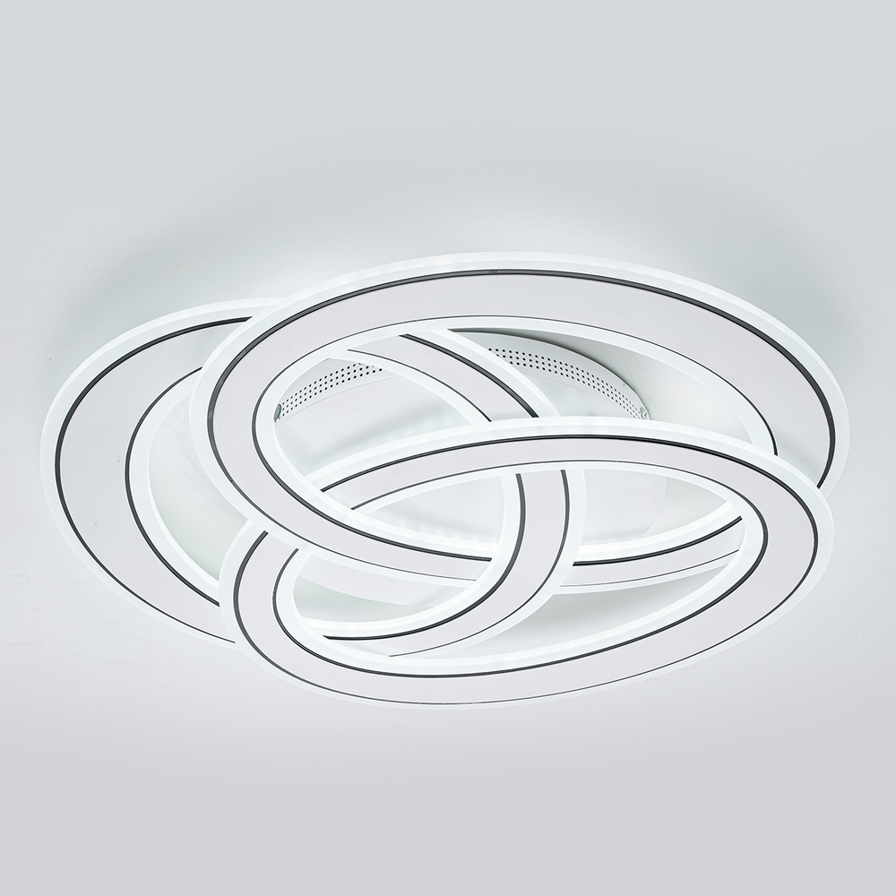 Потолочный светодиодный светильник 140Вт, 5590лм, 3000-6000K, Ra>80, плавная регулировка мощности, изменение цветовой температуры, ночник, пульт, металл/акрил, белый/черный