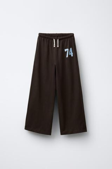 ZARA БРЮКИ WIDE LEG ИЗ ПЛОТНОЙ МЯГКОЙ ТКАНИ С ВЫШИВКОЙ, КОРИЧНЕВЫЙ