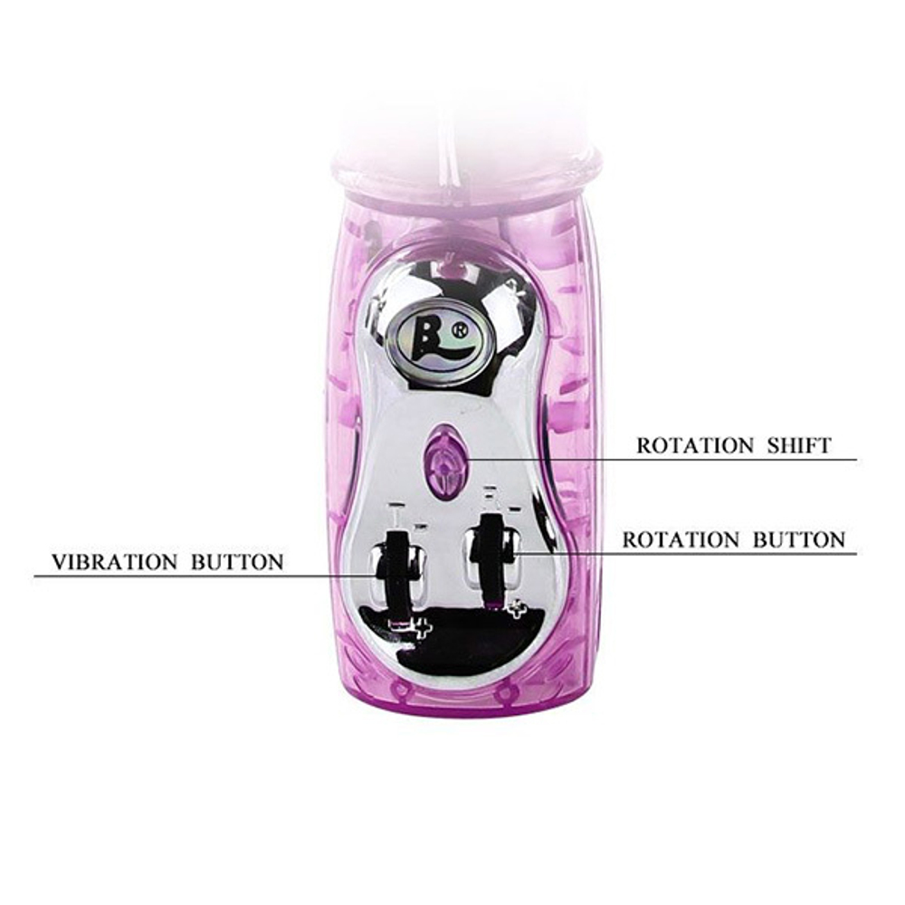 Вибромассажер 29см с ротацией, возвратно-поступательным движением и стимулятором клитора Baile BW-020525R-0101