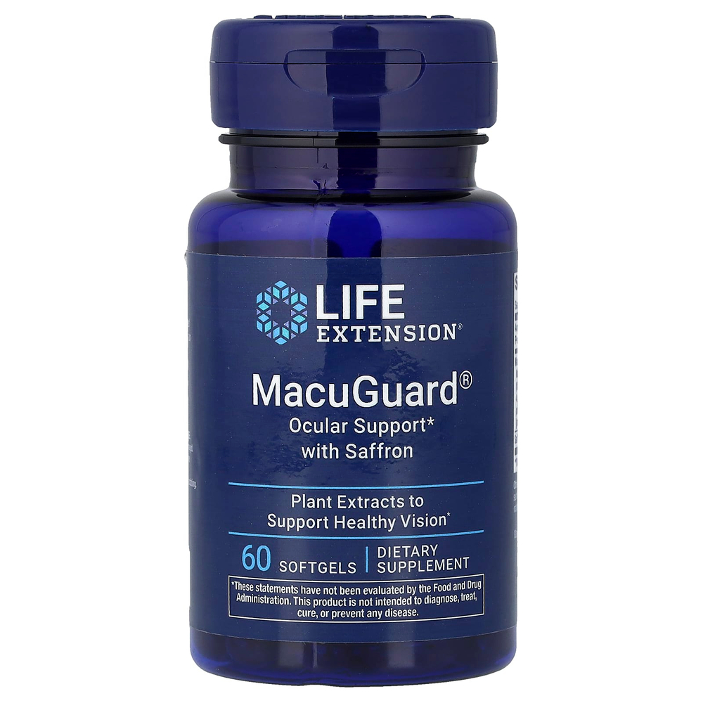 Life Extension, MacuGuard, препарат с шафраном для укрепления зрения, 60 мягких таблеток