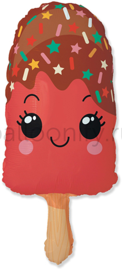 Шар (33''/84 см) Фигура, Счастливое эскимо, Красный, 1 шт.