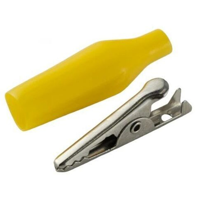 Зажим крокодил для проводов изолированный 27мм (Желтый) - 10шт